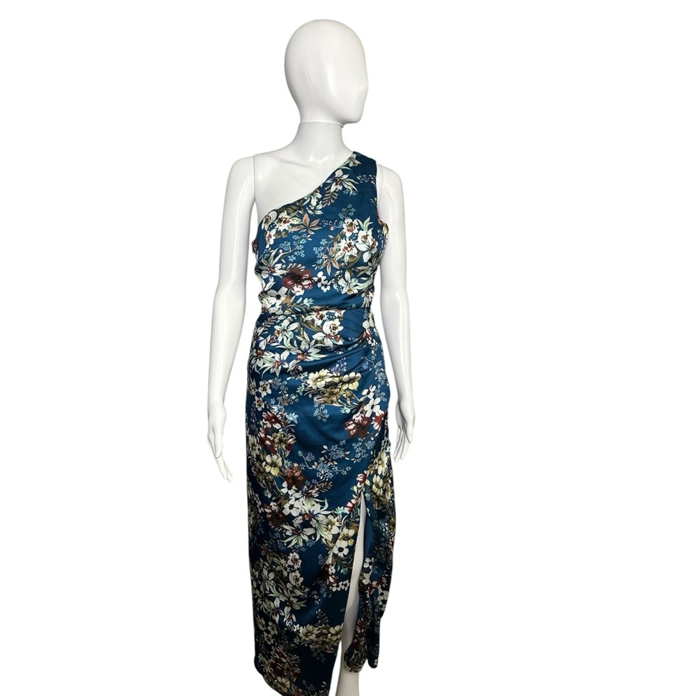 Lulu's Blue and White Asymmetrical Ruched Cocktail Dress S